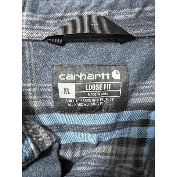 Carhartt Mens XL Blue Plaid Button-Up Shirt 100% Cotton Long Sleeve Casual Workw - Picture 7 of 10
